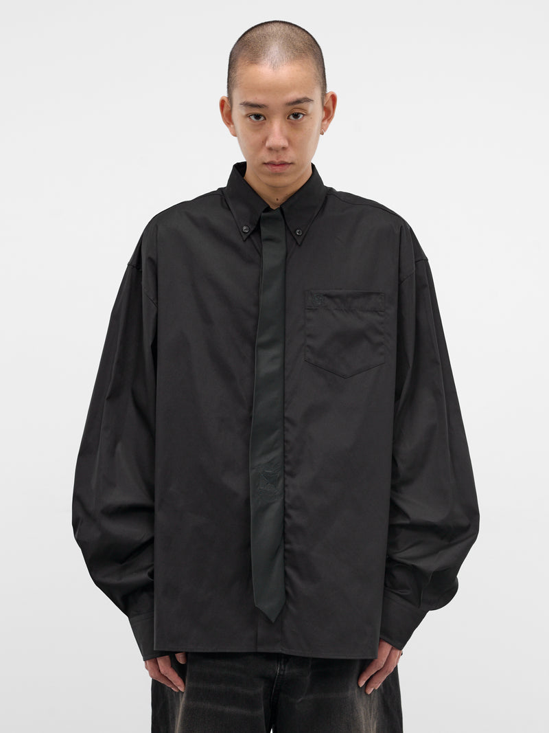 Black Cotton Oversized Necktie Shirt (ME76SH037B-BLACK)