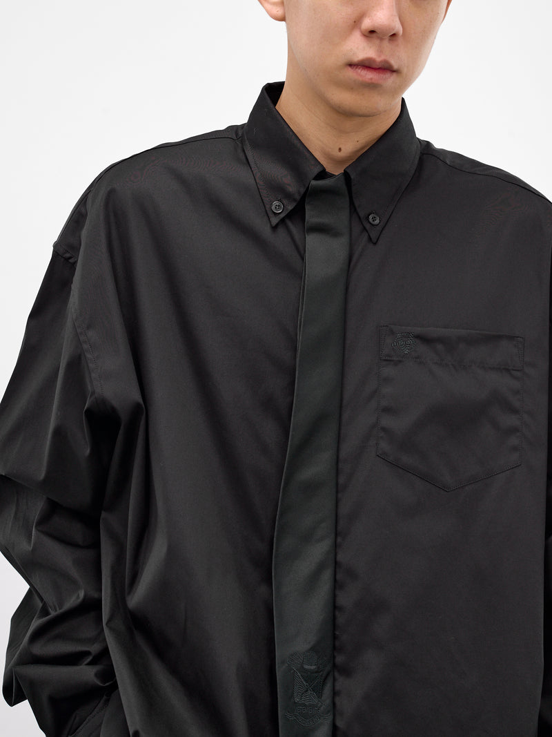 Black Cotton Oversized Necktie Shirt (ME76SH037B-BLACK)