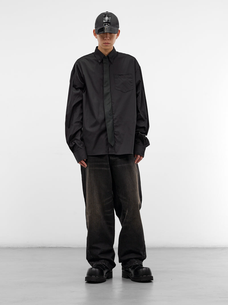 Black Cotton Oversized Necktie Shirt (ME76SH037B-BLACK)