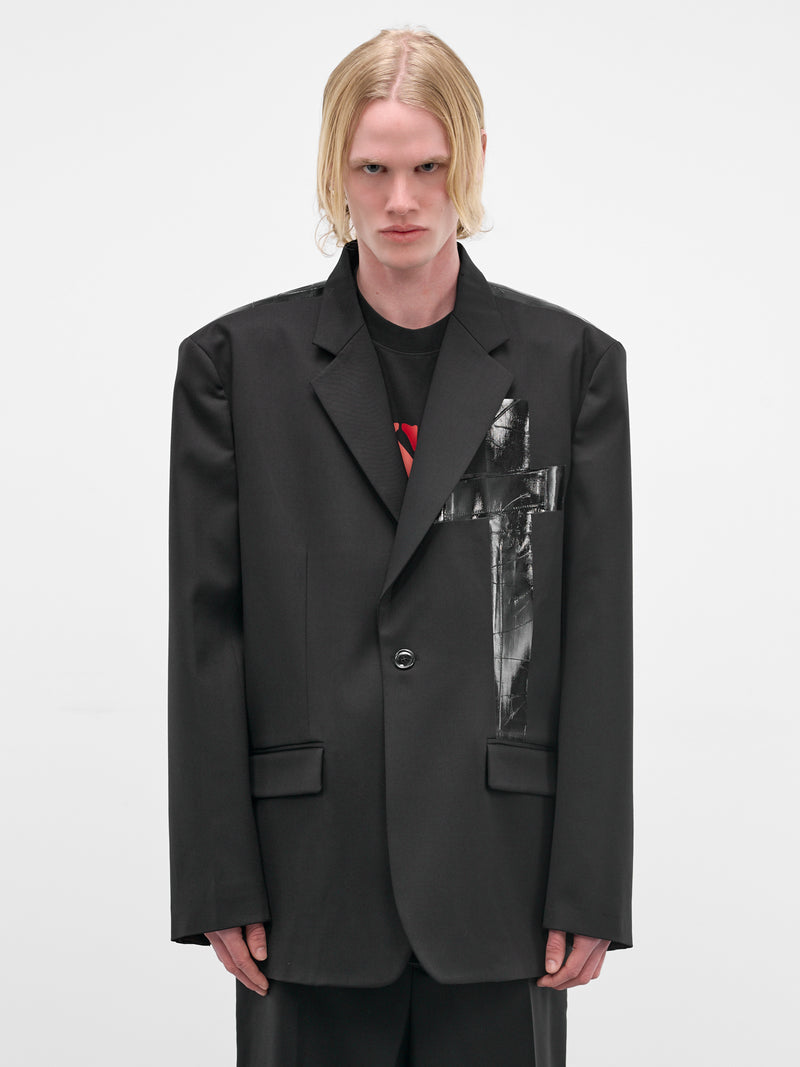 Black Wool Duct Tape Blazer (ME76TJ025B-BLACK)