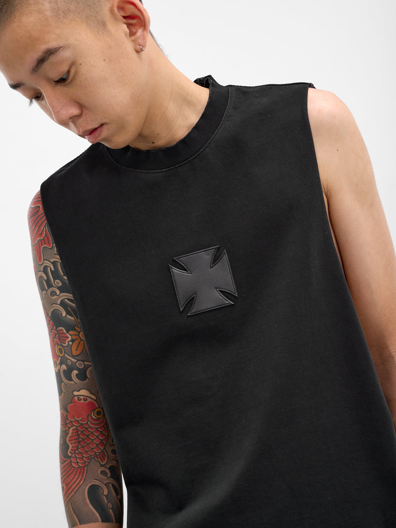 Black Leather Biker Cross Tank (ME76TR154BX-WASHED-OUT-BLACK)