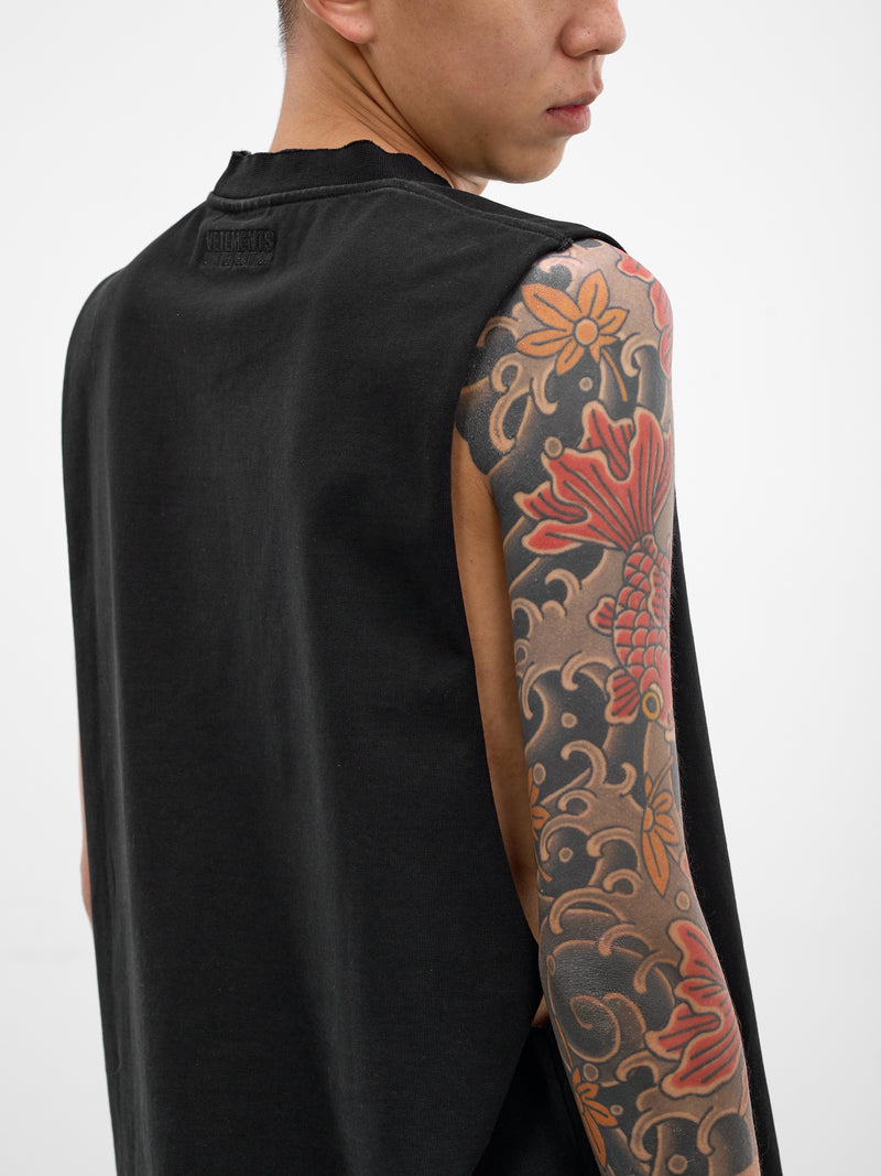 Black Leather Biker Cross Tank (ME76TR154BX-WASHED-OUT-BLACK)