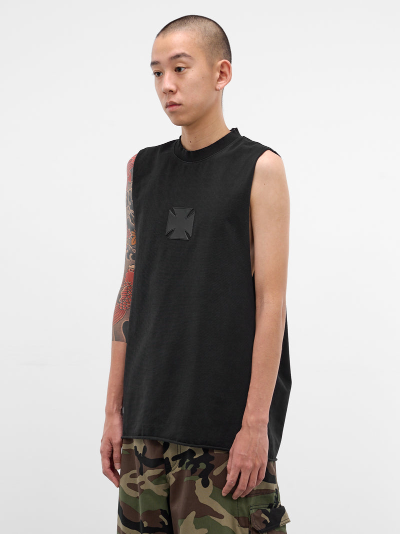 Black Leather Biker Cross Tank (ME76TR154BX-WASHED-OUT-BLACK)