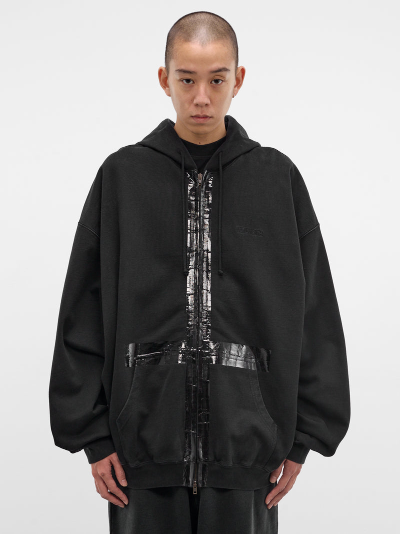 Black Duct Tape Zip Hoodie (ME76ZU142B-BLACK)