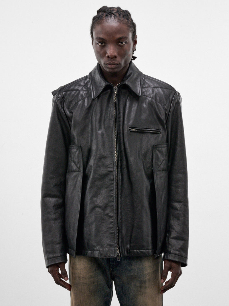Black Oversized Tactical Leather Jacket (MH27JA002BL-BLACK)
