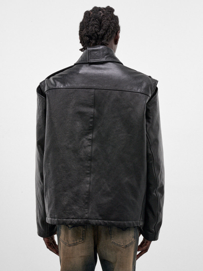 Black Oversized Tactical Leather Jacket (MH27JA002BL-BLACK)