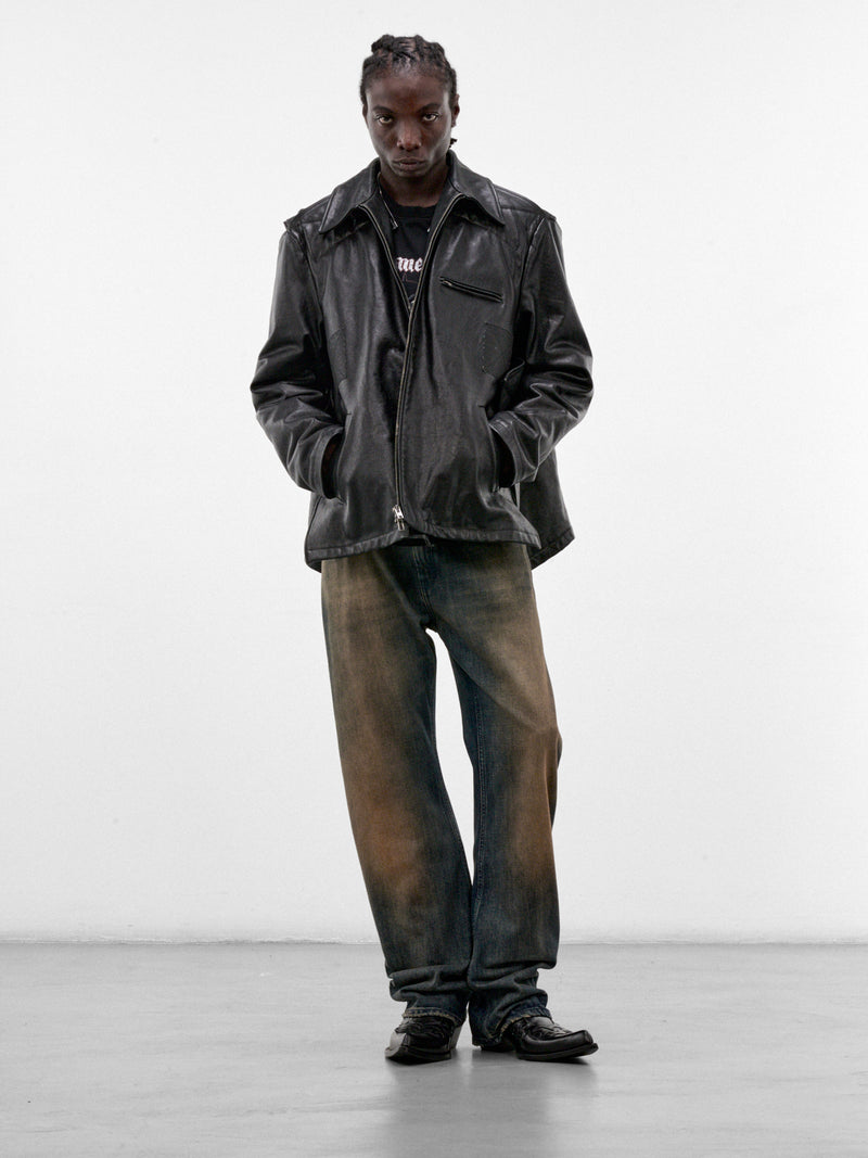 Black Oversized Tactical Leather Jacket (MH27JA002BL-BLACK)