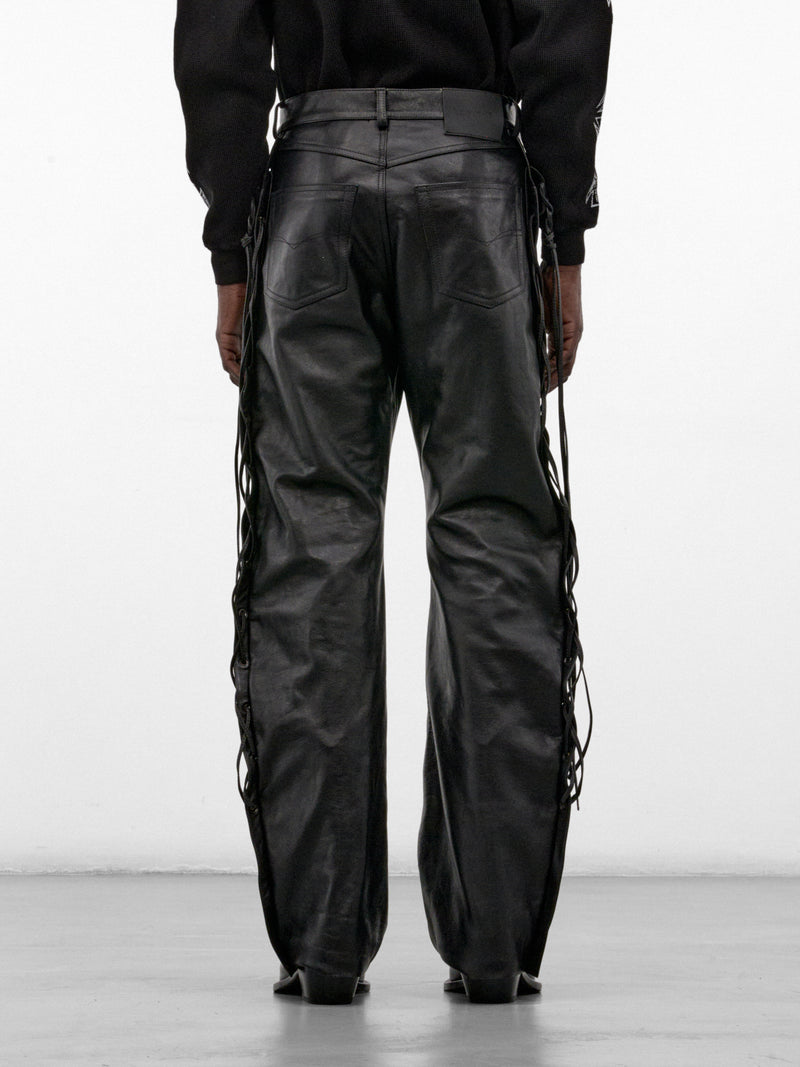 Black Leather Lace-Up O-Leg Pants (MH27PA011BL-BLACK)