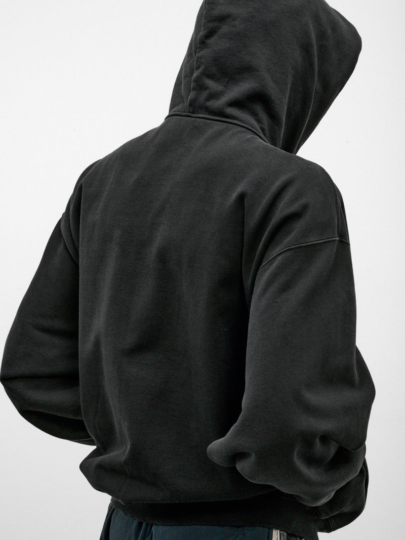 Black Cotton Upside-Down Zip-Up Hoodie (MH27ZU158B-WASHED-BLACK)