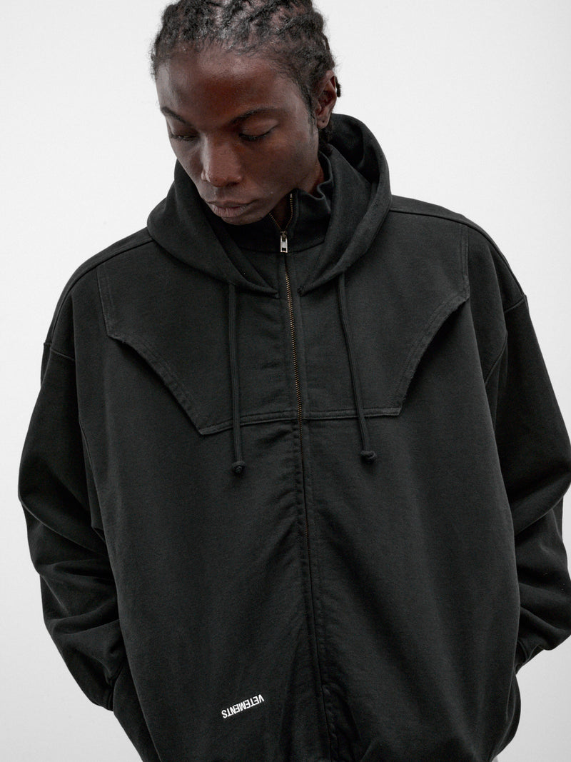 Black Cotton Upside-Down Zip-Up Hoodie (MH27ZU158B-WASHED-BLACK)