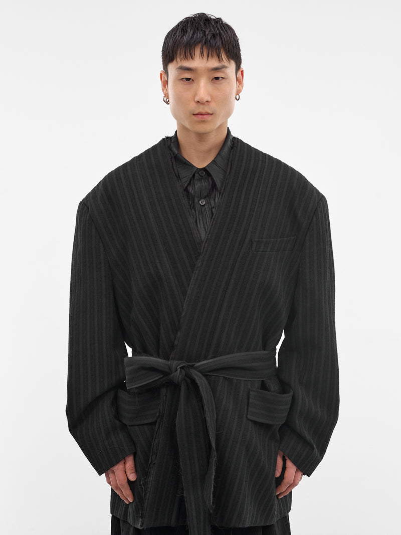 Black Striped Biascast Robe Jacket (MI2JK715BK-BLACK-STRIPE)
