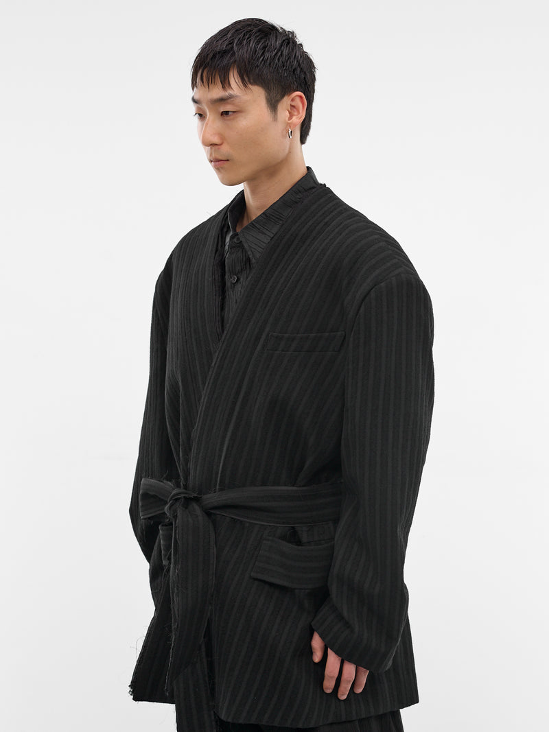 Black Striped Biascast Robe Jacket (MI2JK715BK-BLACK-STRIPE)