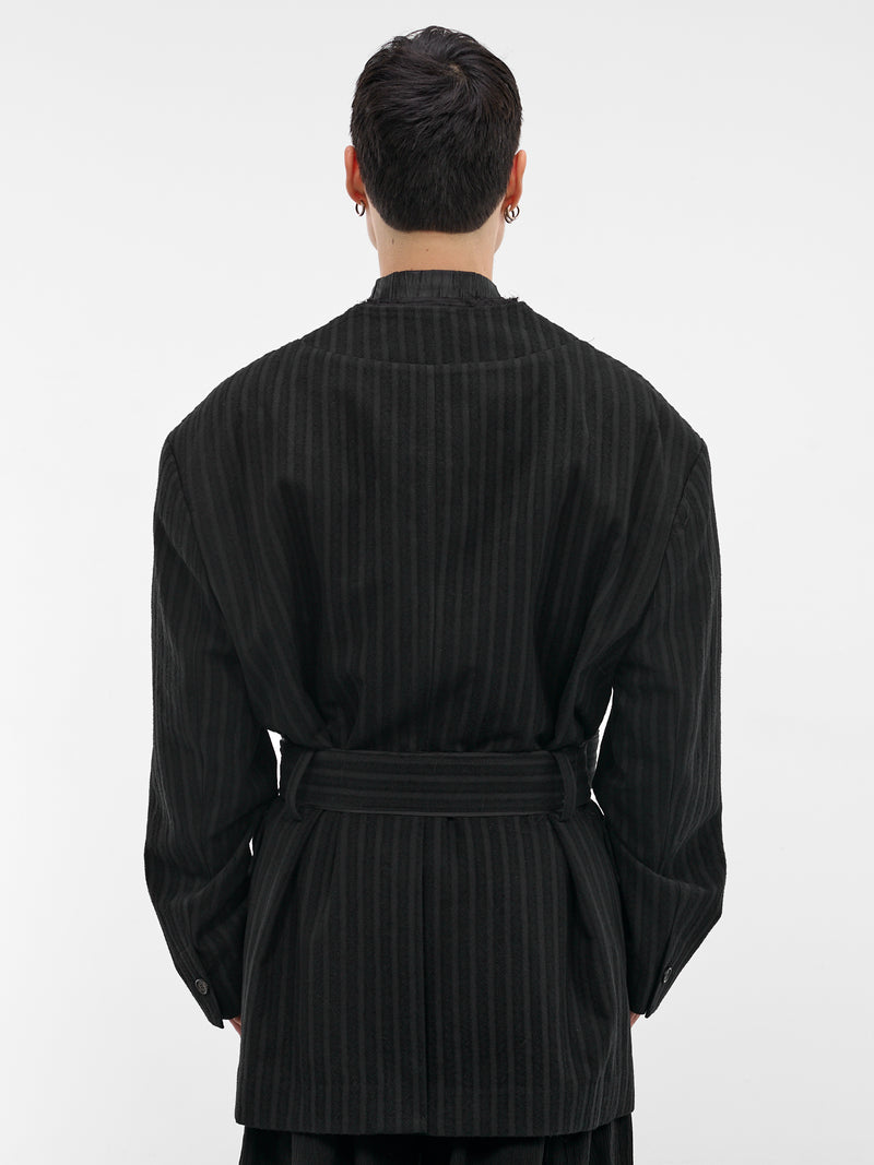 Black Striped Biascast Robe Jacket (MI2JK715BK-BLACK-STRIPE)