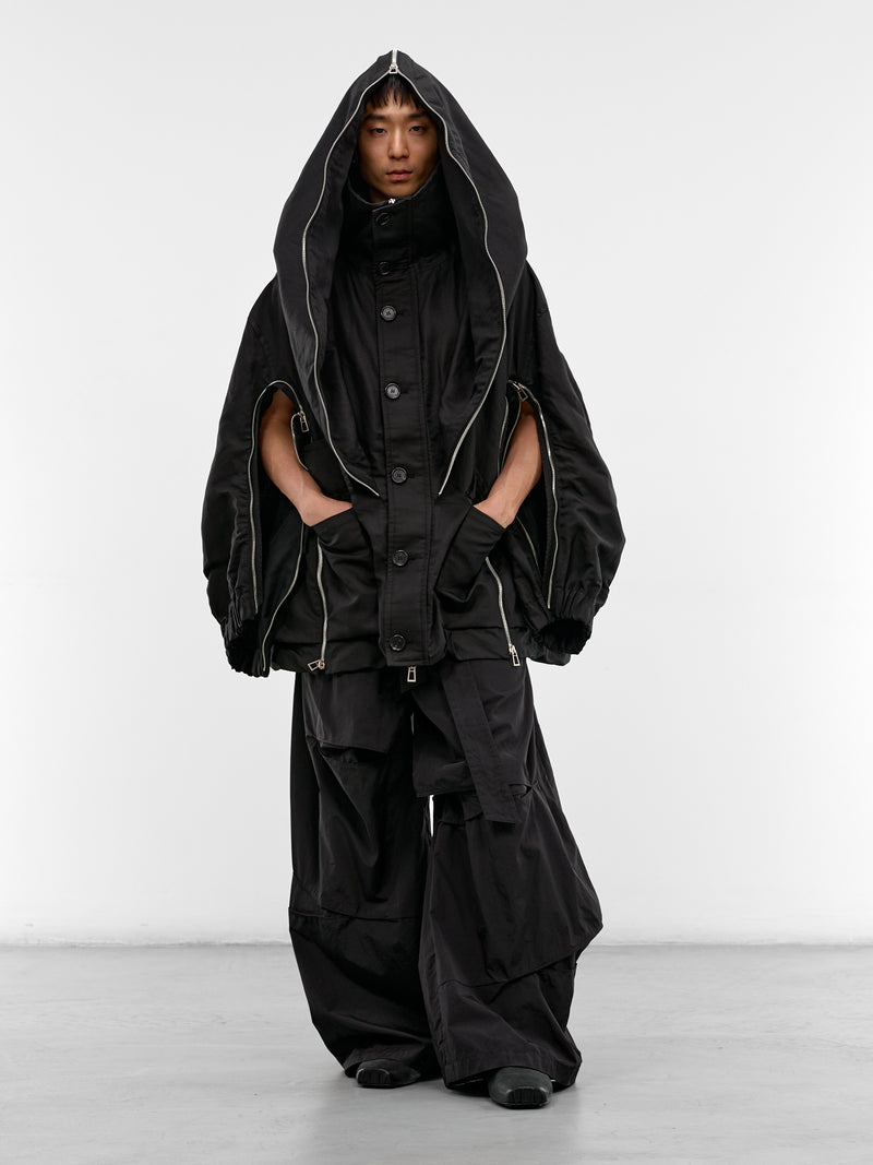 Black Sculptural Pleated Baggy Trousers (MI2PT712BK-BLACK)