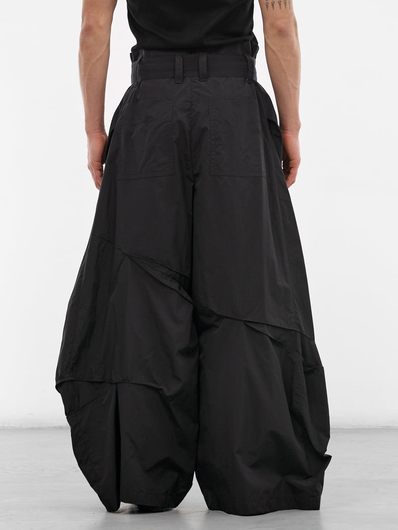 Black Sculptural Pleated Baggy Trousers (MI2PT712BK-BLACK)