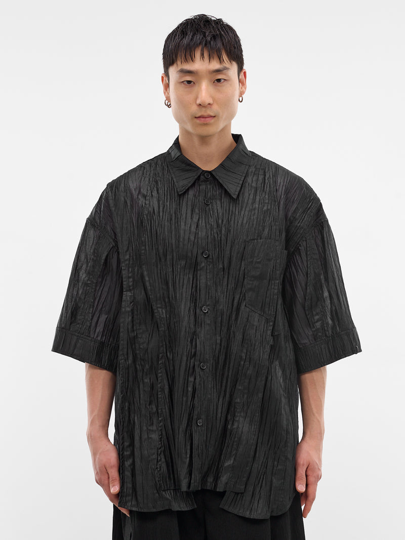 Black Polyptych Creased Half Shirt (MI3SH701BK-BLACK)
