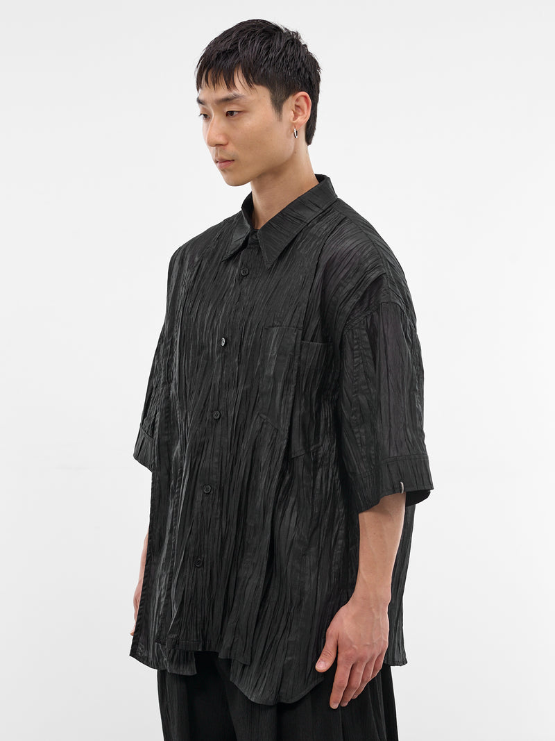 Black Polyptych Creased Half Shirt (MI3SH701BK-BLACK)