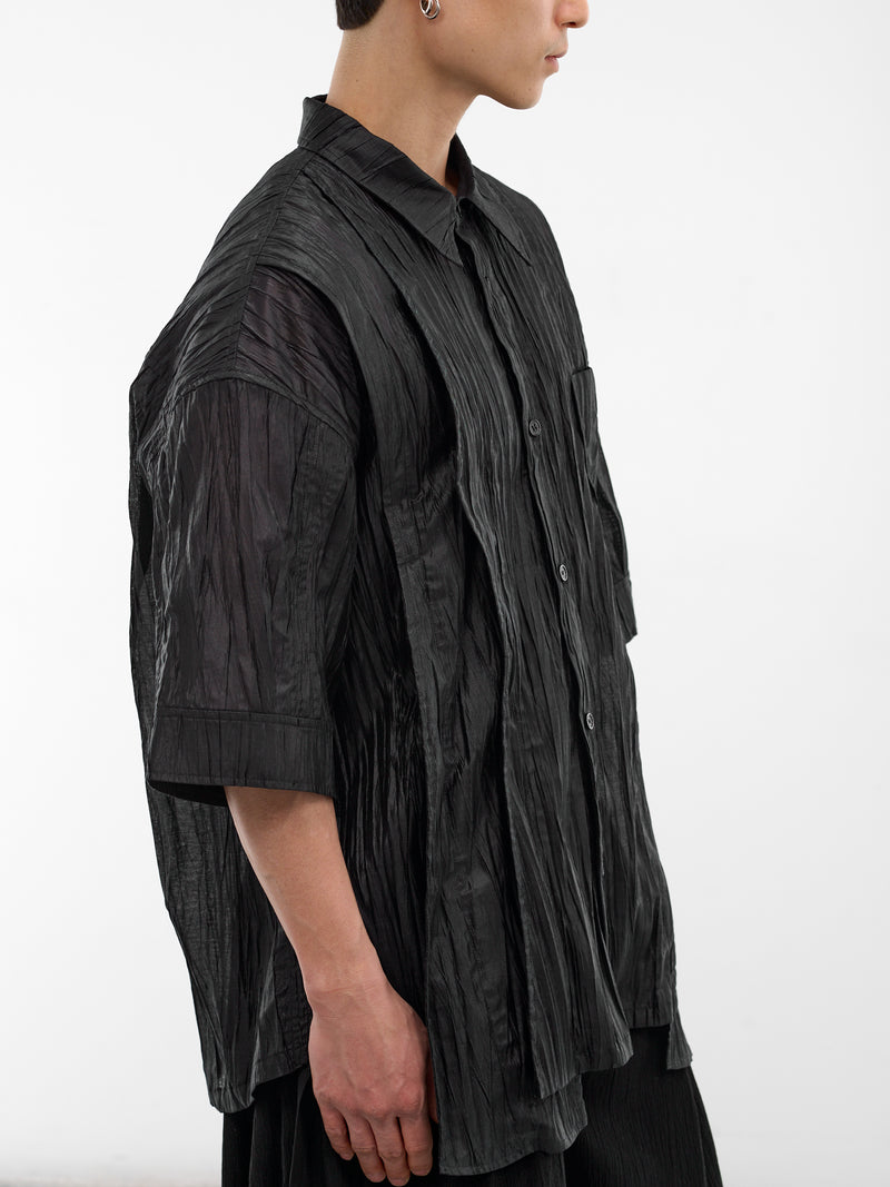 Black Polyptych Creased Half Shirt (MI3SH701BK-BLACK)