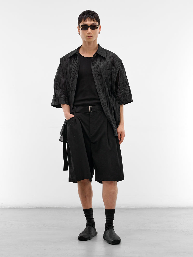 Black Polyptych Creased Half Shirt (MI3SH701BK-BLACK)
