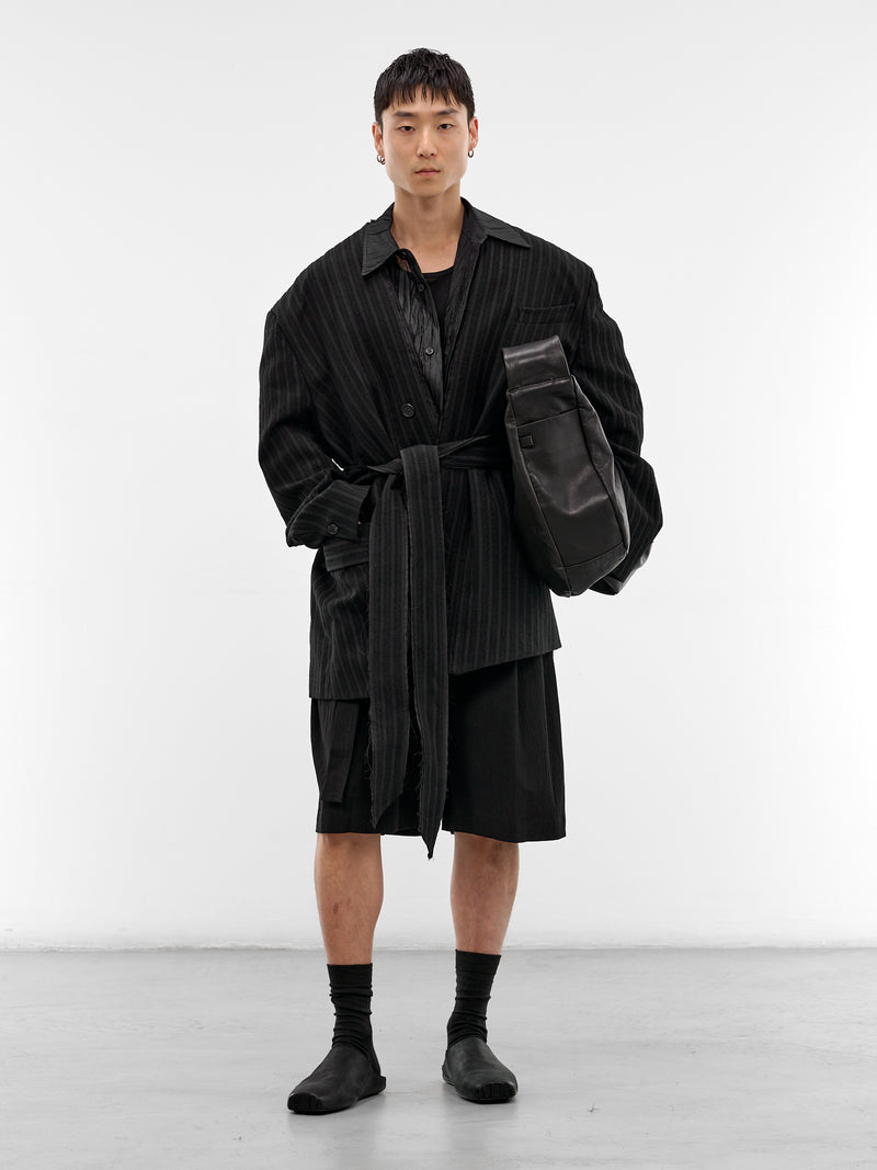 Black Striped Biascast Robe Jacket (MI2JK715BK-BLACK-STRIPE)
