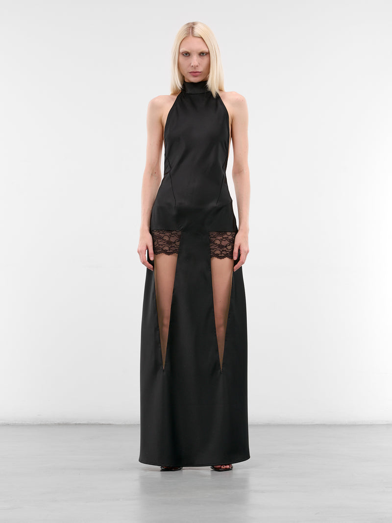Midnight Lace Paneled Halter Dress (MIDNIGHT-LACE-HALTERNECK-BLACK)