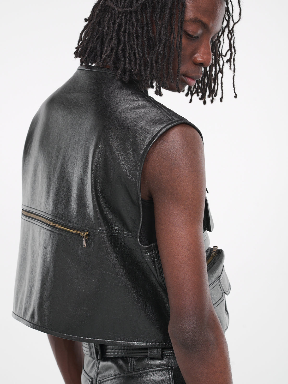 Leather Cargo Vest (MJ036LE-GFL-BLACK)