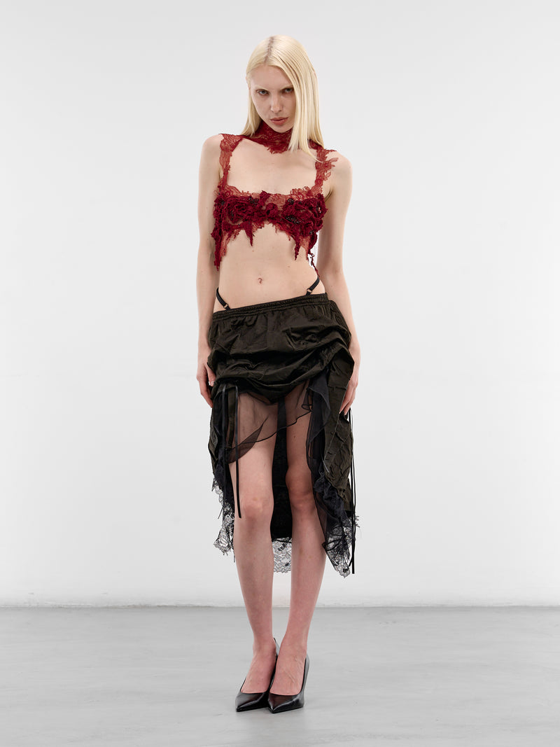 Moonsick Draped Pearl Silk Skirt (MOONSICK-DRAPED-SKIRT-BLACK)