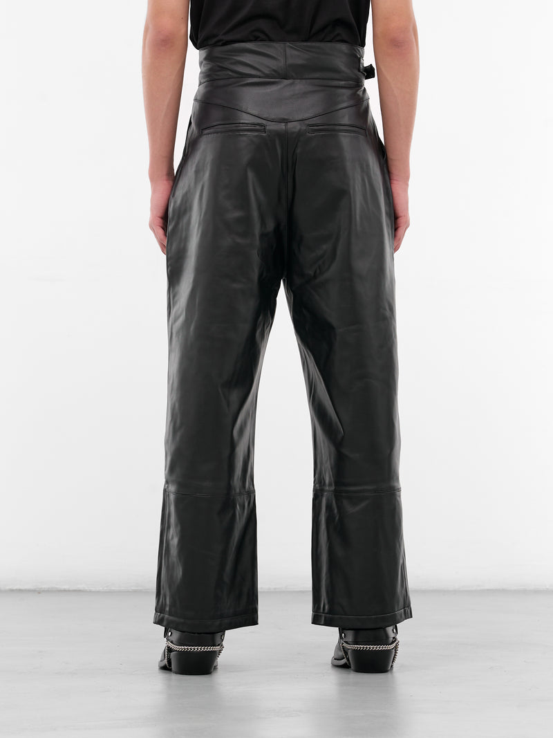 Black Leather Pleated Belt Trousers (MP002-BLACK)