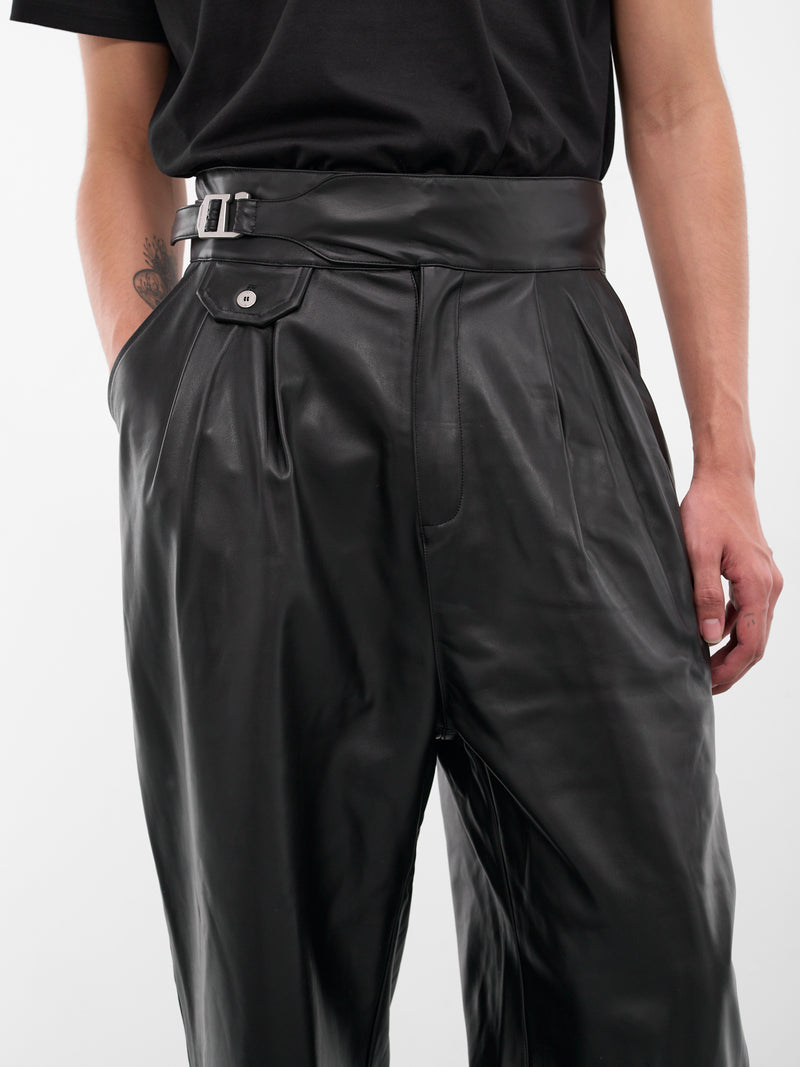 Black Leather Pleated Belt Trousers (MP002-BLACK)
