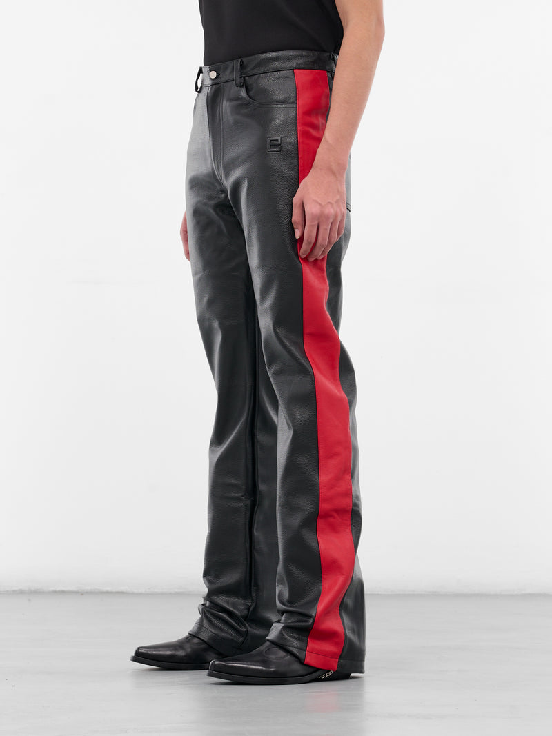 Black Leather Striped Trousers (MP005-BLACK)