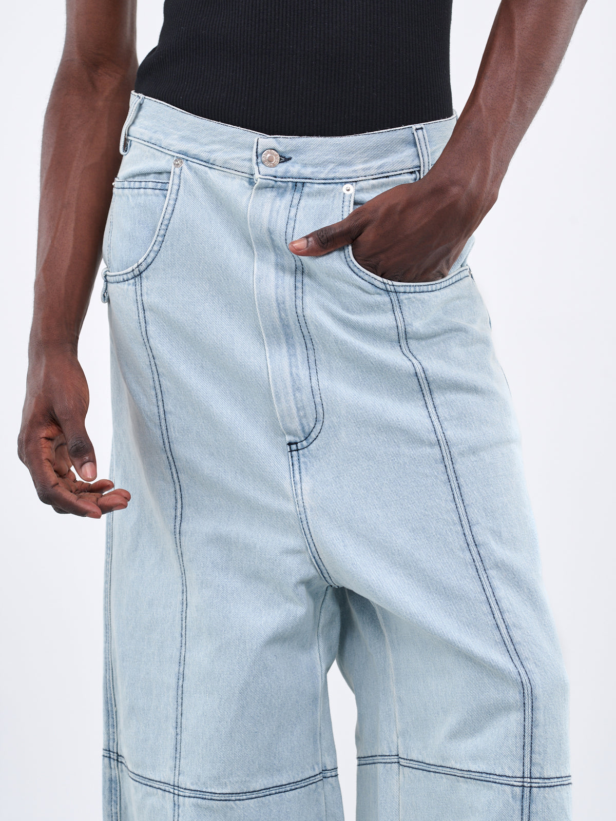 Paneled Baggy Jeans (MP040D-ICE-BLUE)