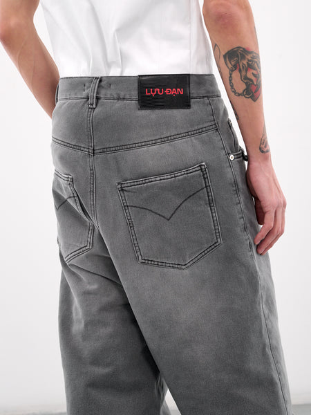 【LOWBOX】 Damage Design Denim Wadded Stack Jeans (MP085D-BDD-OUTCAST-GREY)