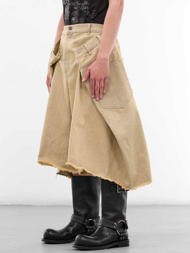 Whitewashed Denim Draped Maxi Shorts (MP112D-WD-102-WHITEWASHED)