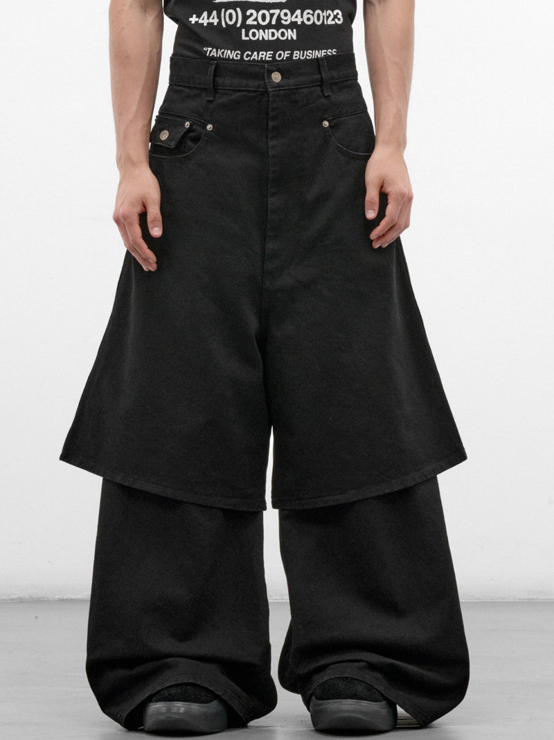 Black Denim Wide Layered Jeans (MP140D-WD-906-BLACK-RINSE)