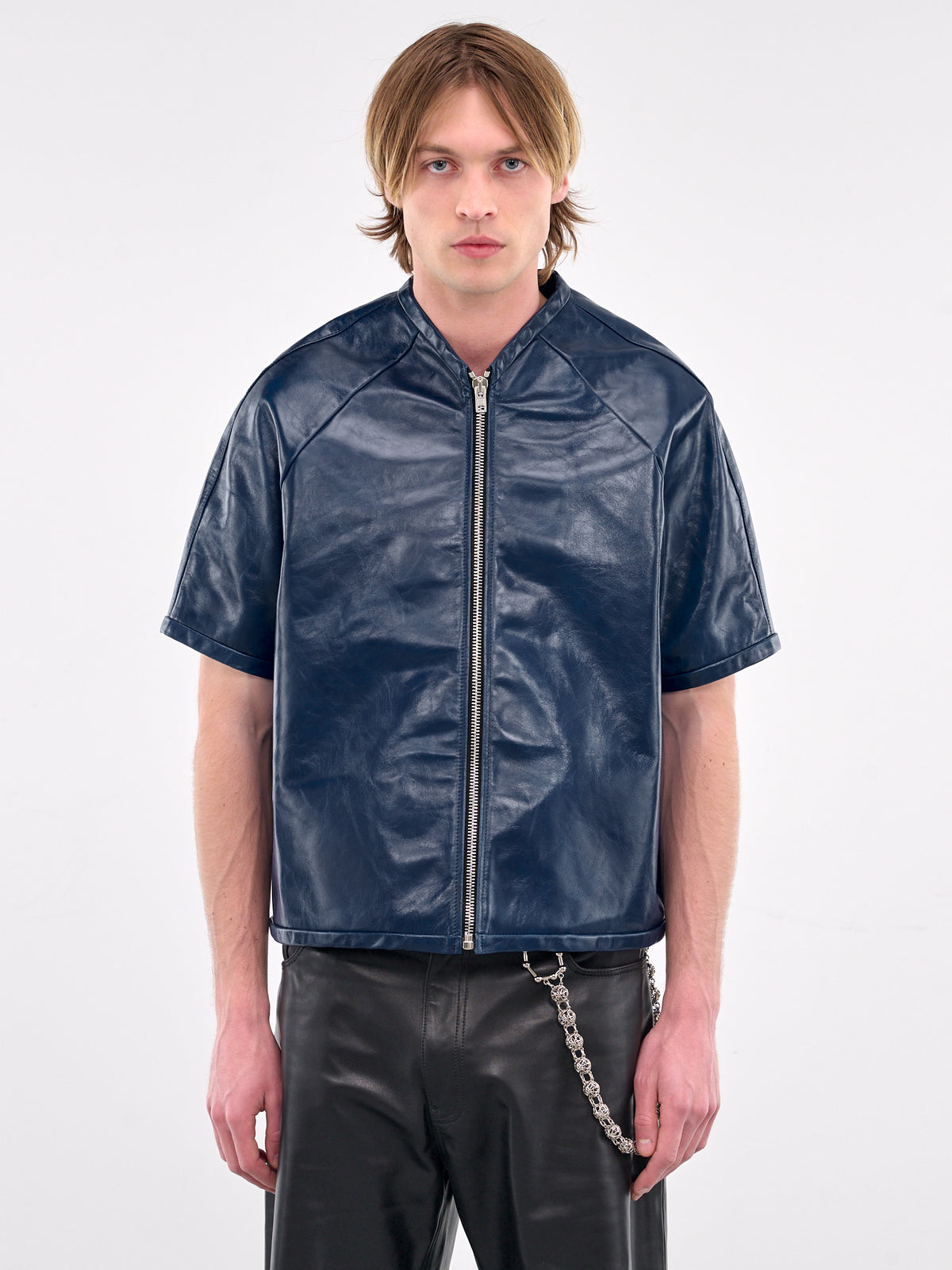 Leather Short Sleeve Shirt (MP24LLBA-ST1052-TRUE-BLUE)