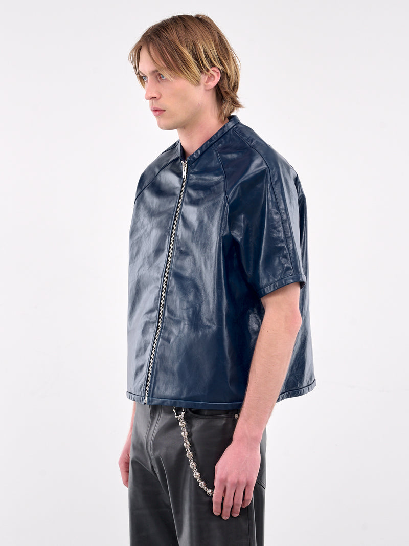 Leather Short Sleeve Shirt (MP24LLBA-ST1052-TRUE-BLUE)