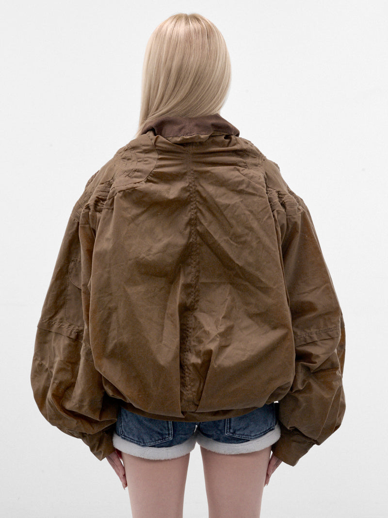 Brown Waxed Cotton Cocoon Jacket (MPAW26-101A-TAN-BROWN)