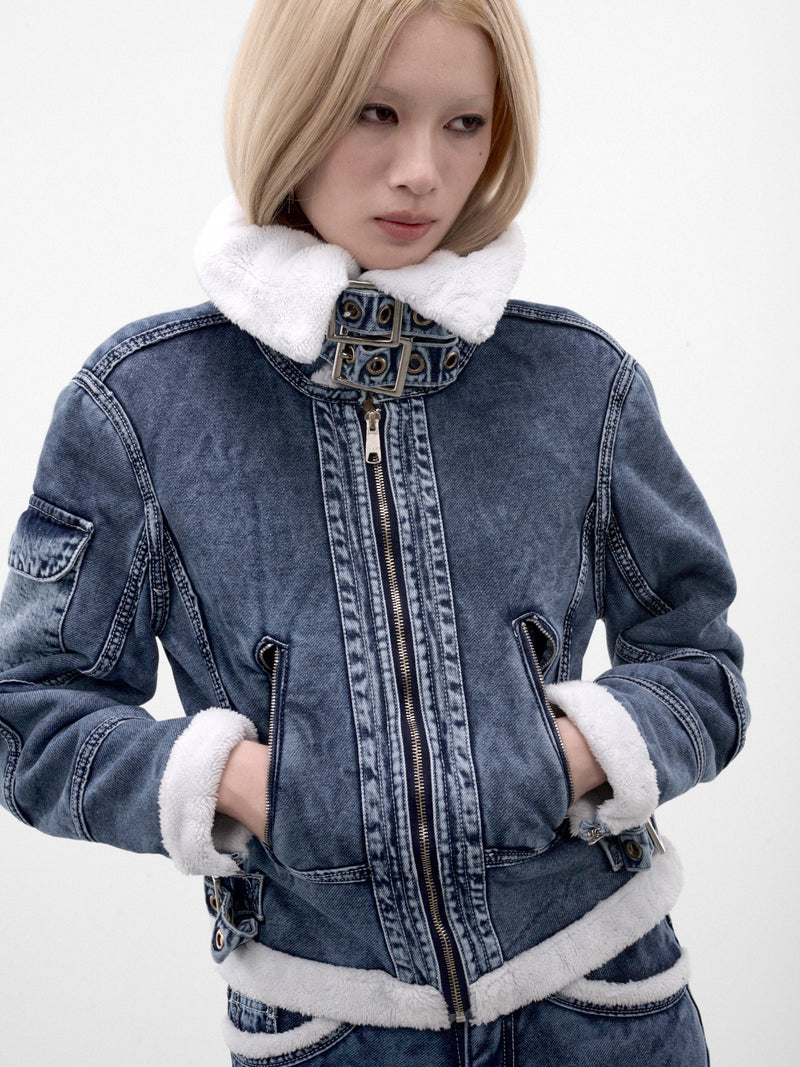 Indigo Denim Aviator Jacket (MPAW26-103-INDIGO-DIRTY-PINK)