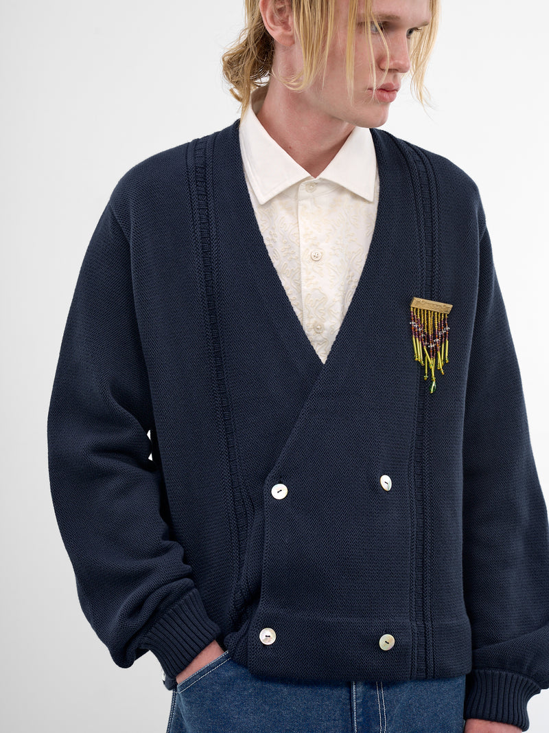 Navy Double-Breasted Cotton Cardigan (MRC99KT002-NAVY)