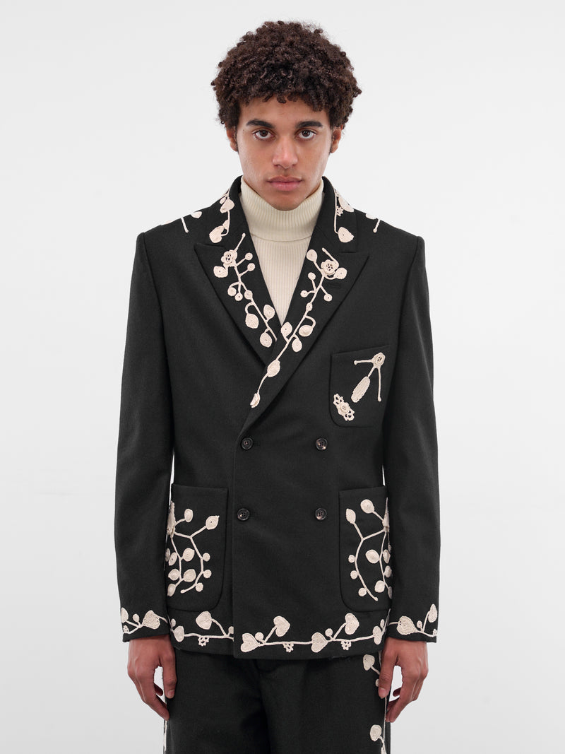 Navy Wool Crochet Embroidered Blazer (MRF25SJ010-NAVY)