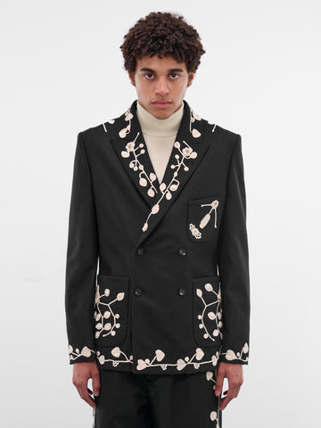 Navy Wool Crochet Embroidered Blazer (MRF25SJ010-NAVY)