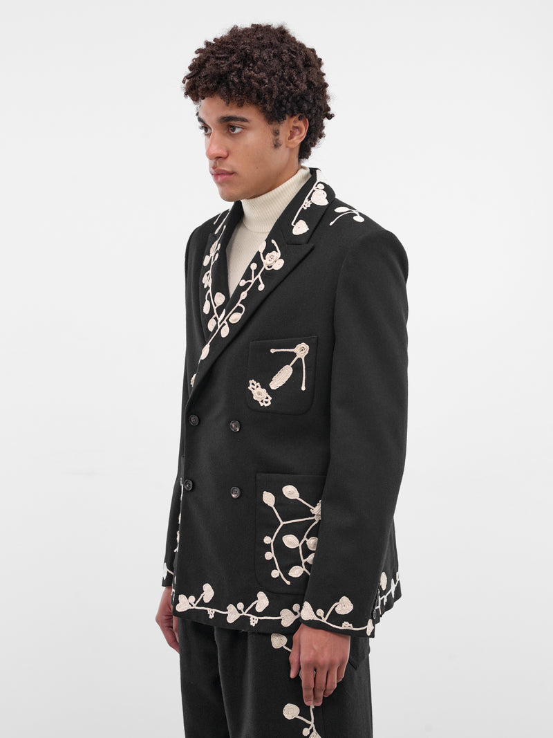 Navy Wool Crochet Embroidered Blazer (MRF25SJ010-NAVY)