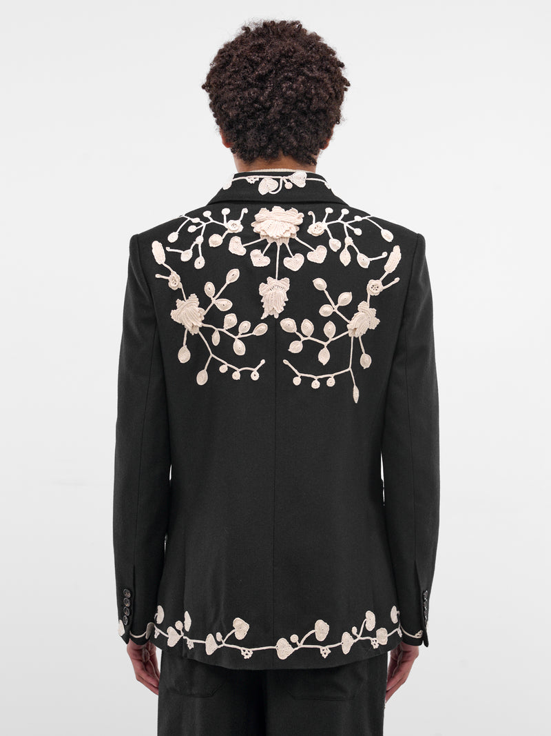 Navy Wool Crochet Embroidered Blazer (MRF25SJ010-NAVY)