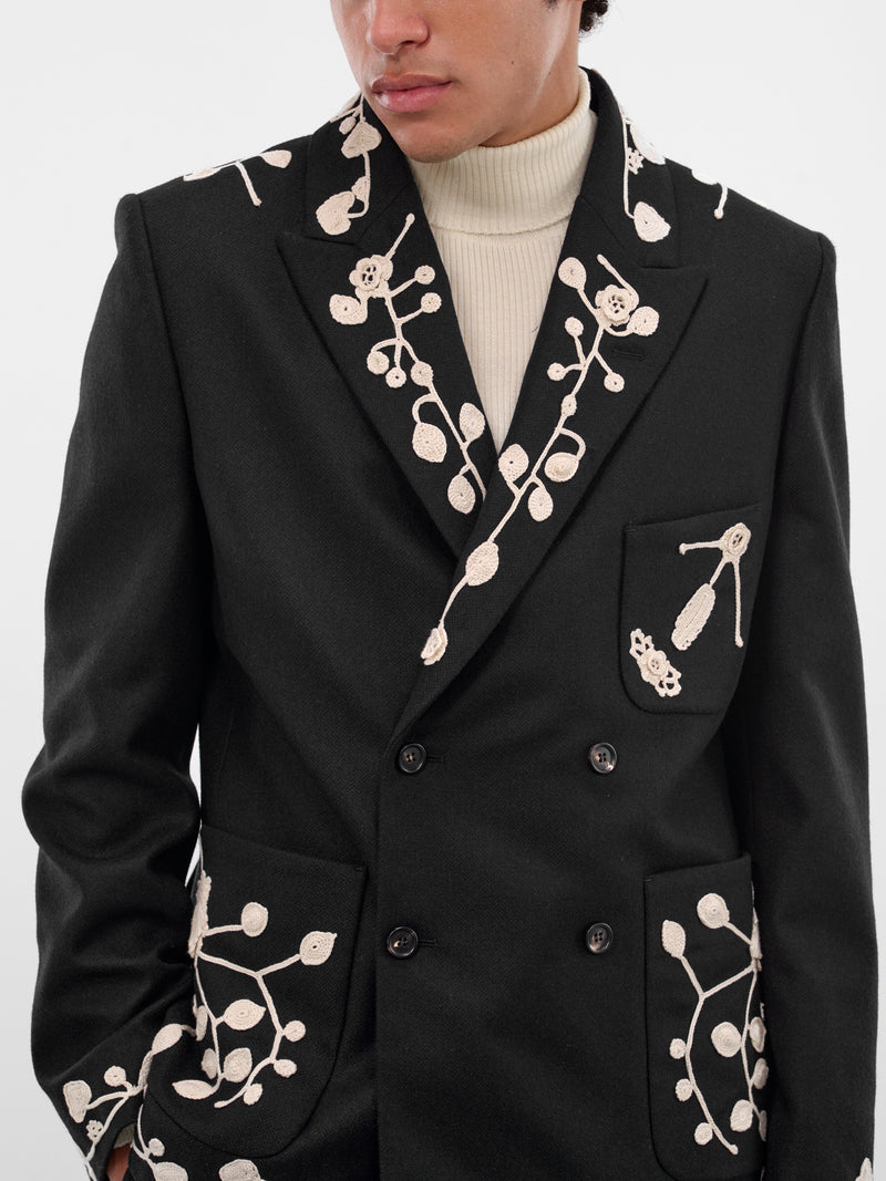 Navy Wool Crochet Embroidered Blazer (MRF25SJ010-NAVY)