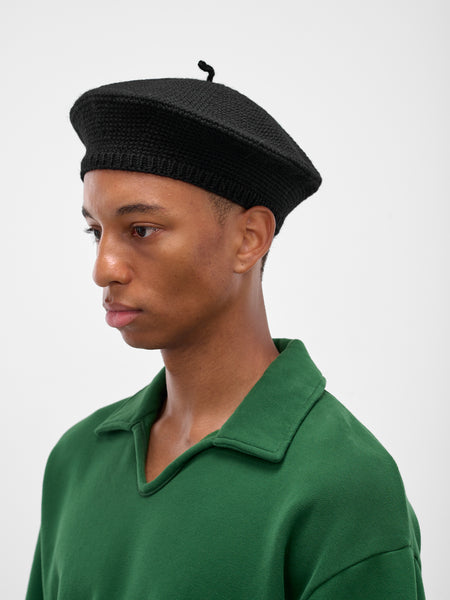 Black Merino Wool Crochet Berete (MRS24KA011-BLACK
