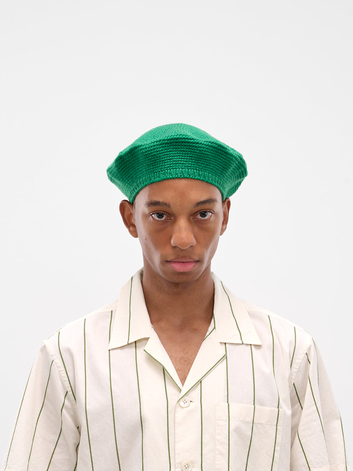 Green Merino Wool Crochet Berete (MRS24KA011-GREEN)