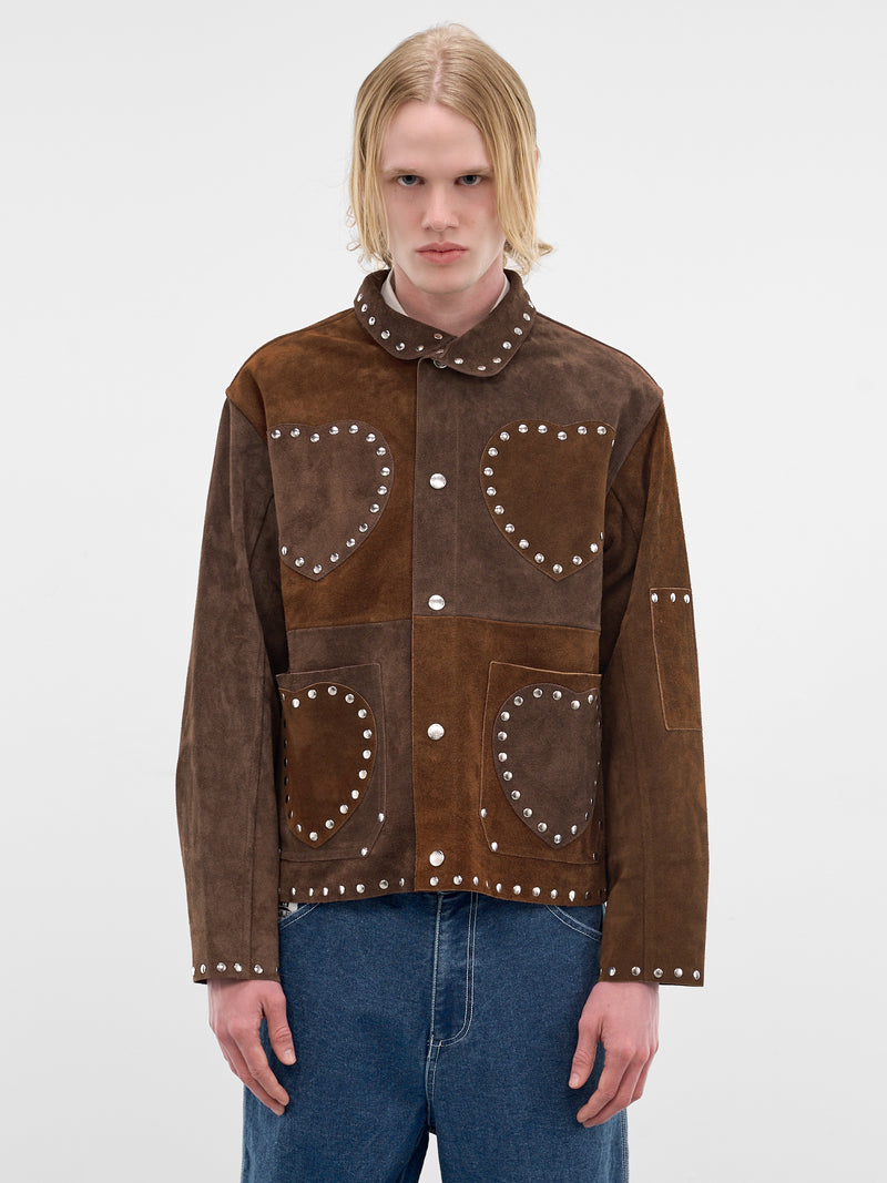 Brown Suede Studded Welding Jacket (MRS26OW003-BROWN-TAN)