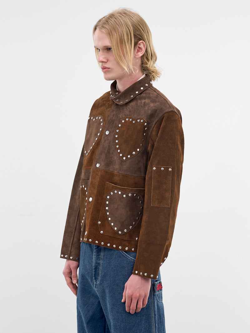 Brown Suede Studded Welding Jacket (MRS26OW003-BROWN-TAN)