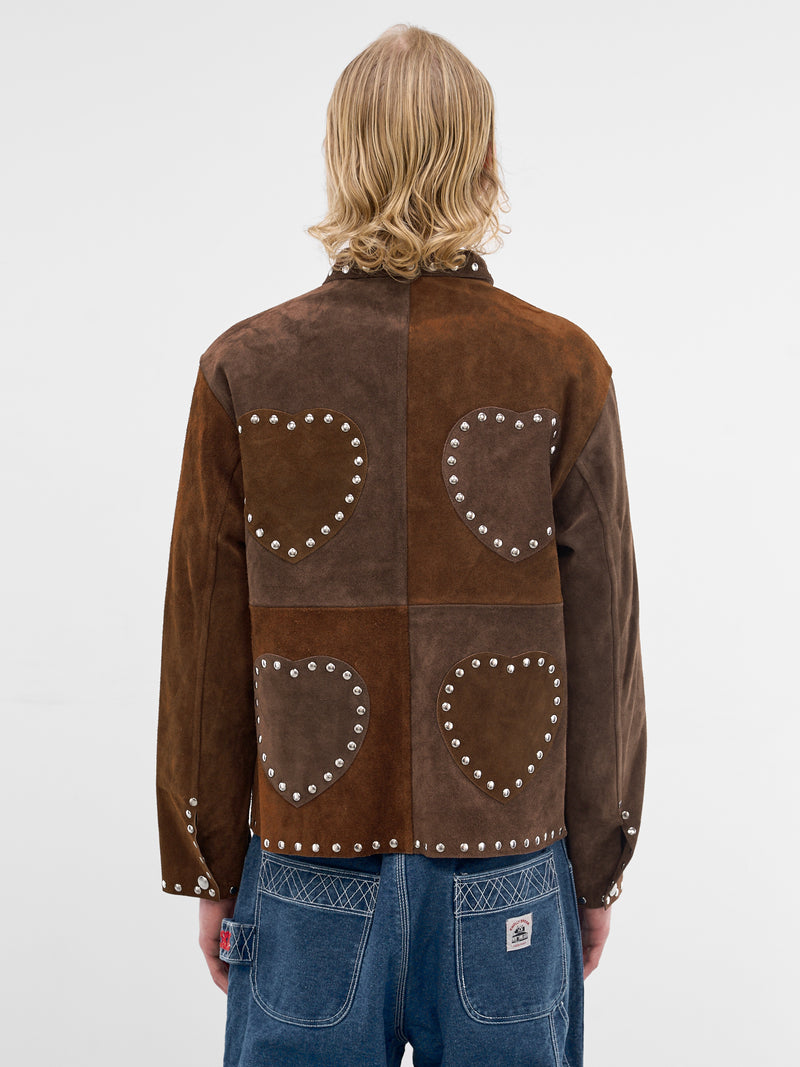 Brown Suede Studded Welding Jacket (MRS26OW003-BROWN-TAN)