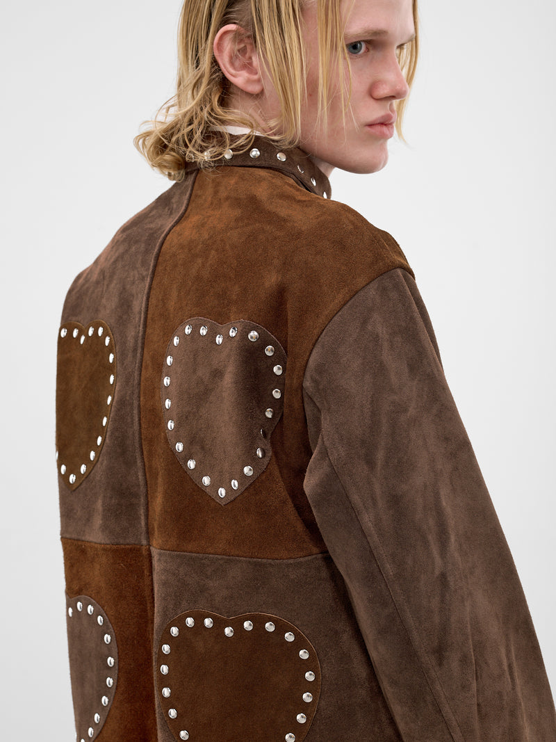 Brown Suede Studded Welding Jacket (MRS26OW003-BROWN-TAN)
